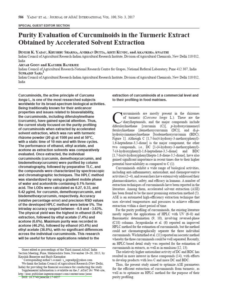 Purity Evaluation of Curcuminoids in The | PDF | High Performance ...
