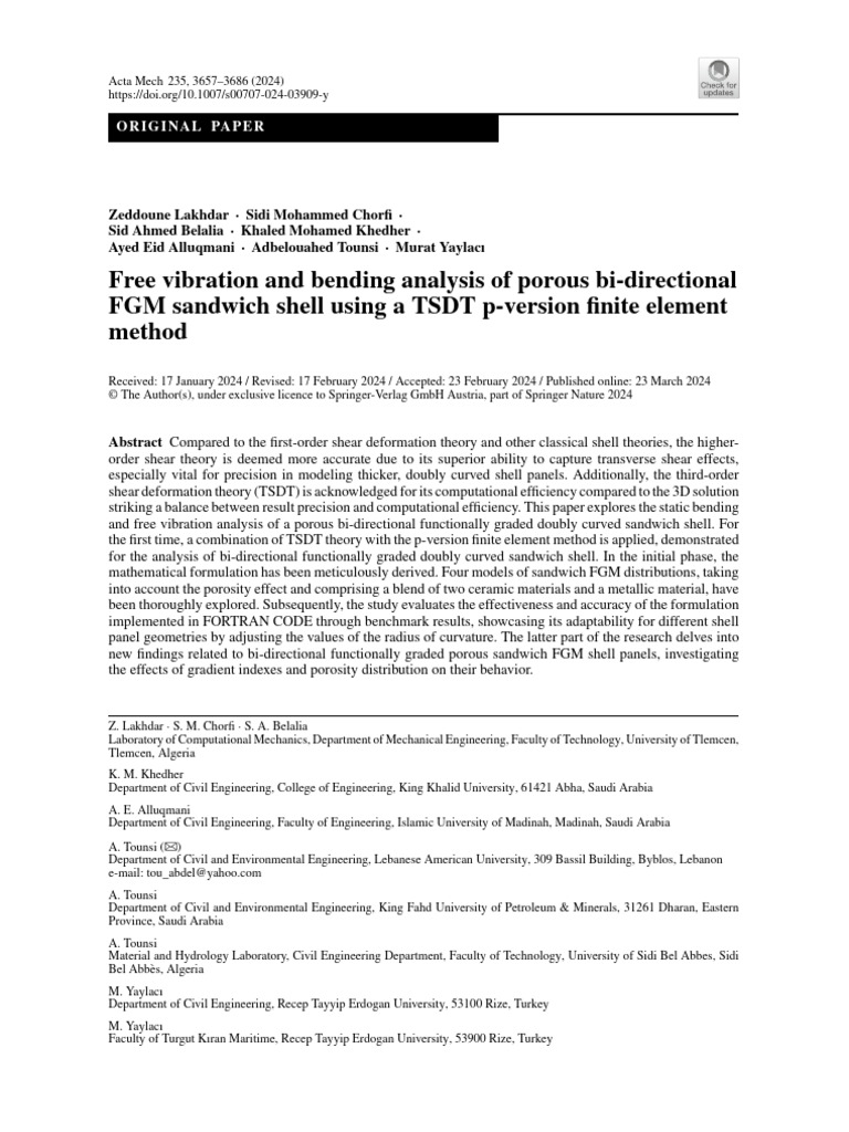Free Vibration and Bending Analysis of Porous Bi-directional FGM ...