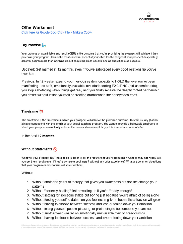 Offer Worksheet - Anna Manuzzi | PDF | Mind | Psychotherapy