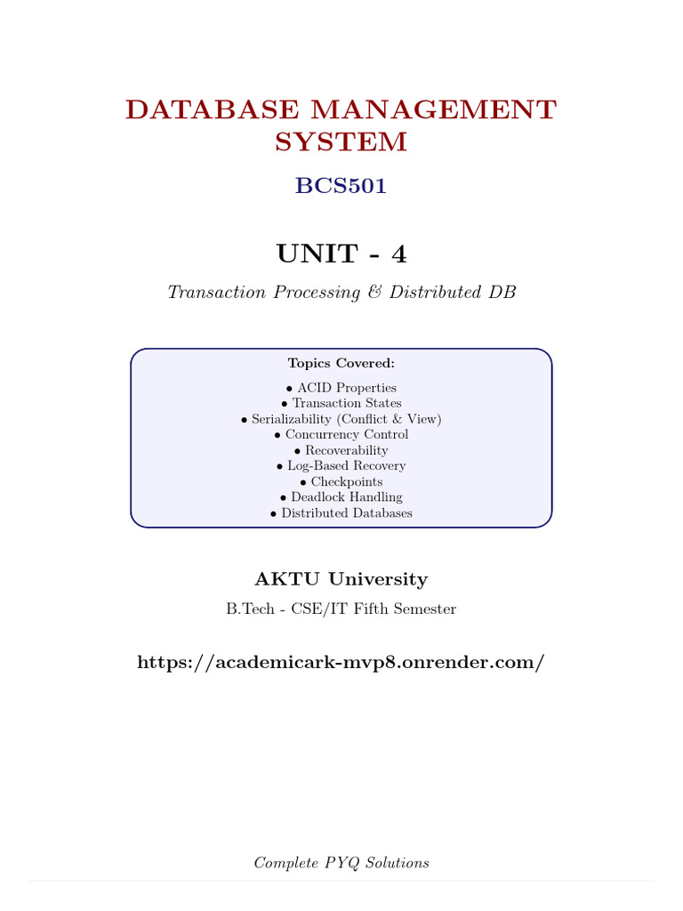 Dbms Unit-4 Imp Ques With Solns (New) | PDF | Database Transaction | Acid