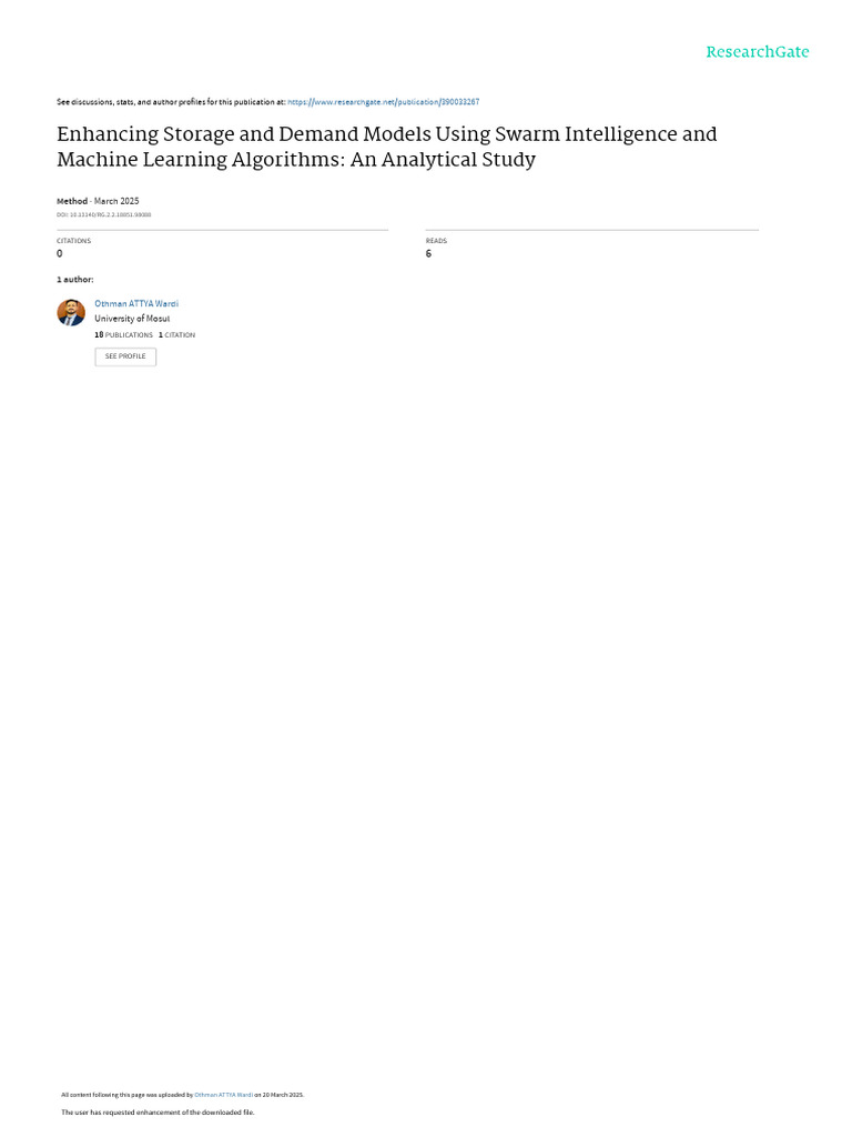 Enhancing Storageand Demand Models Using Swarm Intelligenceand Machine ...