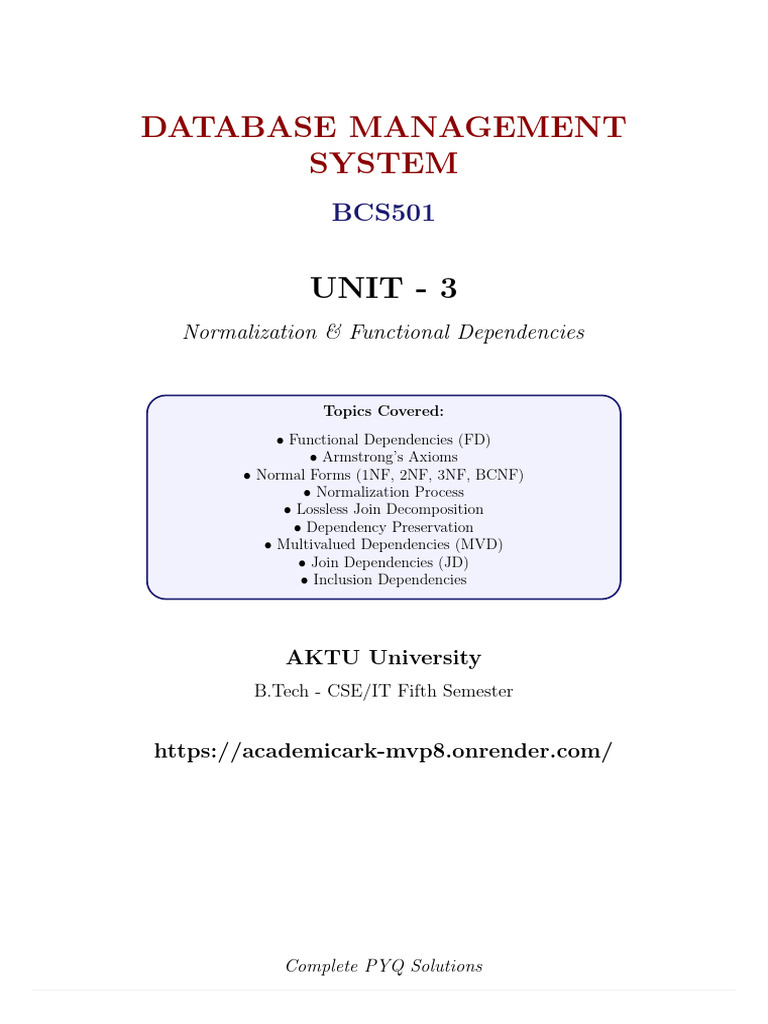 Dbms Unit-3 Imp Ques With Solns (New) | PDF