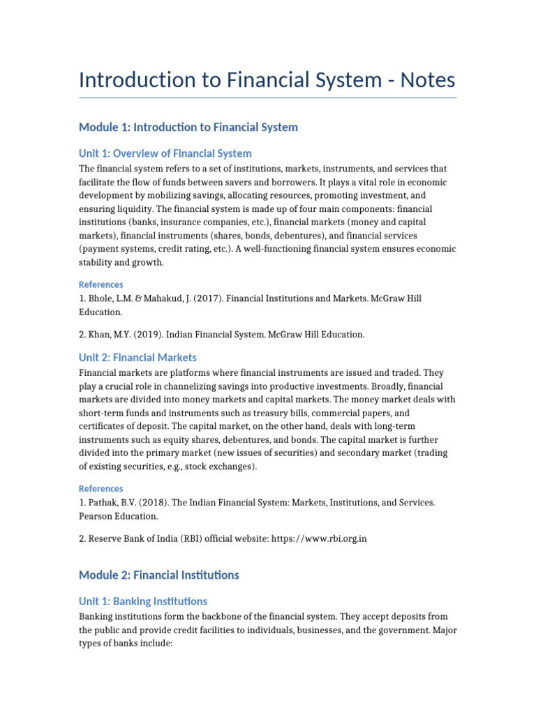Introduction_to_Financial_System_Notes | PDF | Non Bank Financial ...