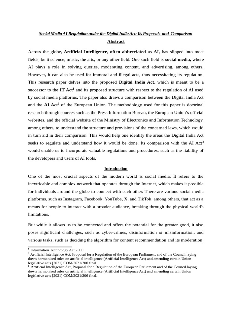 Social Media AI Regulation Under the Digital India Act[1] | PDF ...