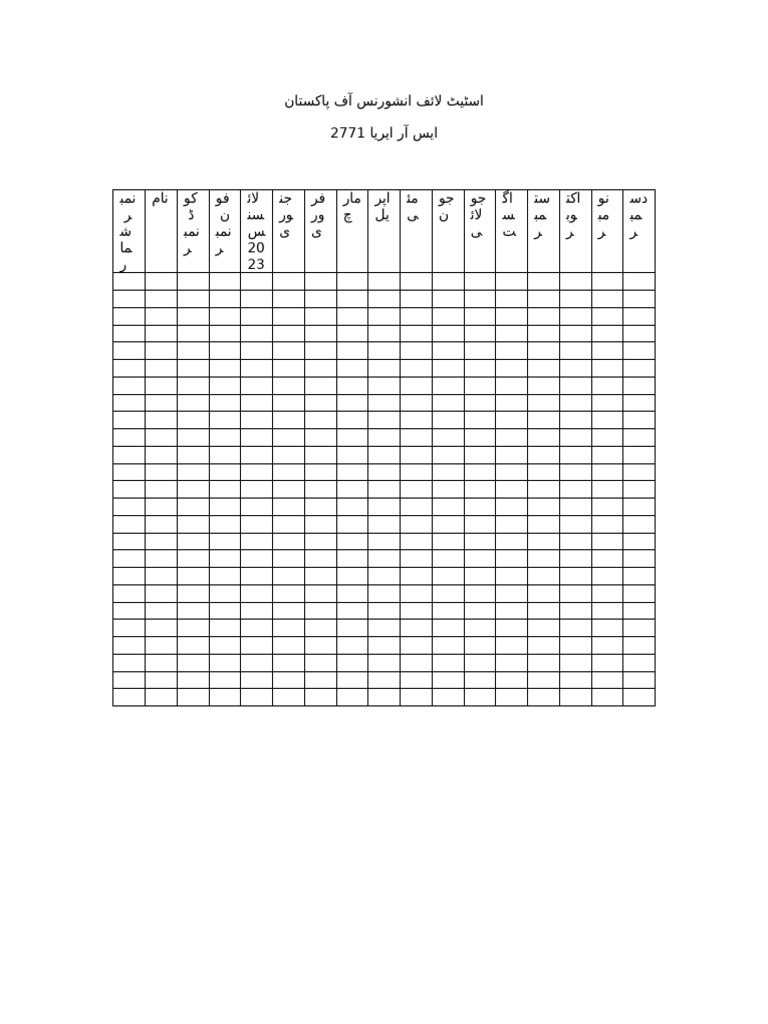 State Life Urdu Table 2023 Extended | PDF