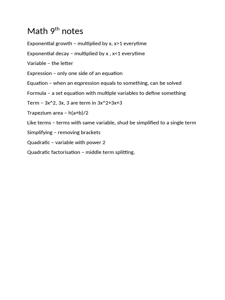 Math 9th Notes | PDF