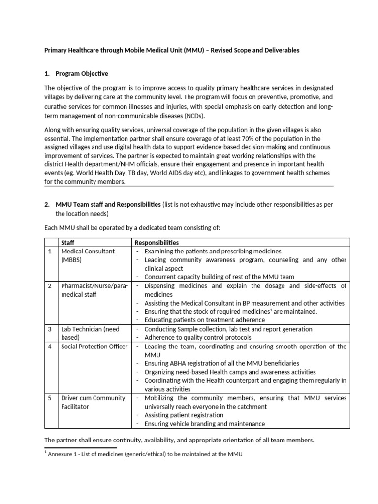 Scope of Work MMUs 250226 | PDF | Health Care | Medicine