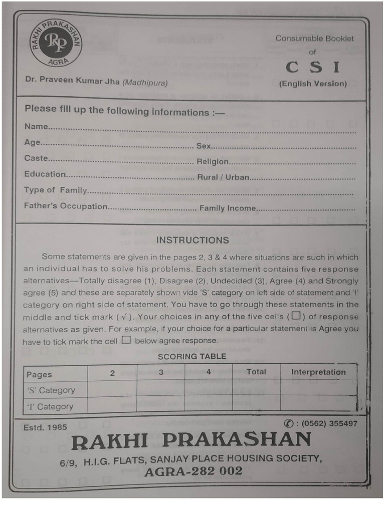 CSI Questionnaire | PDF