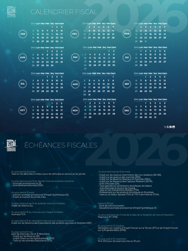 Calendrier Fiscal 2026 PDF Imp ts Imp t Sur Le Revenu