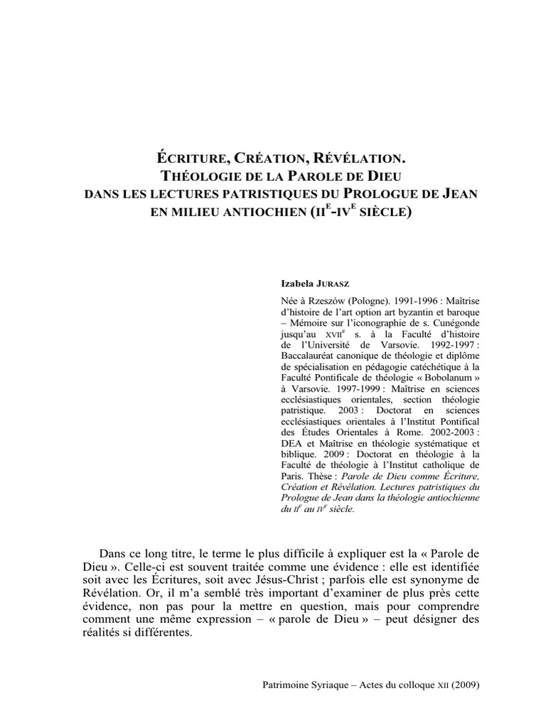 Theologie de La Parole de Dieu Dans Les | PDF | Dieu | Logos ...