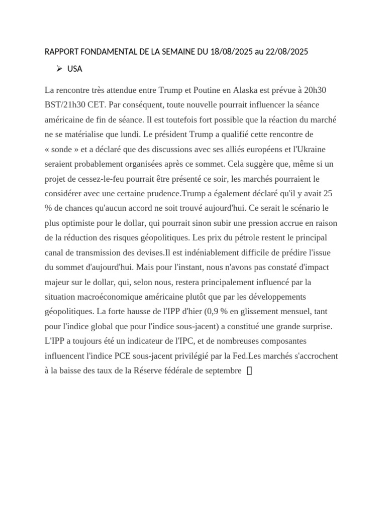 Rapport Fondamental de La Semaine Du 18 | PDF