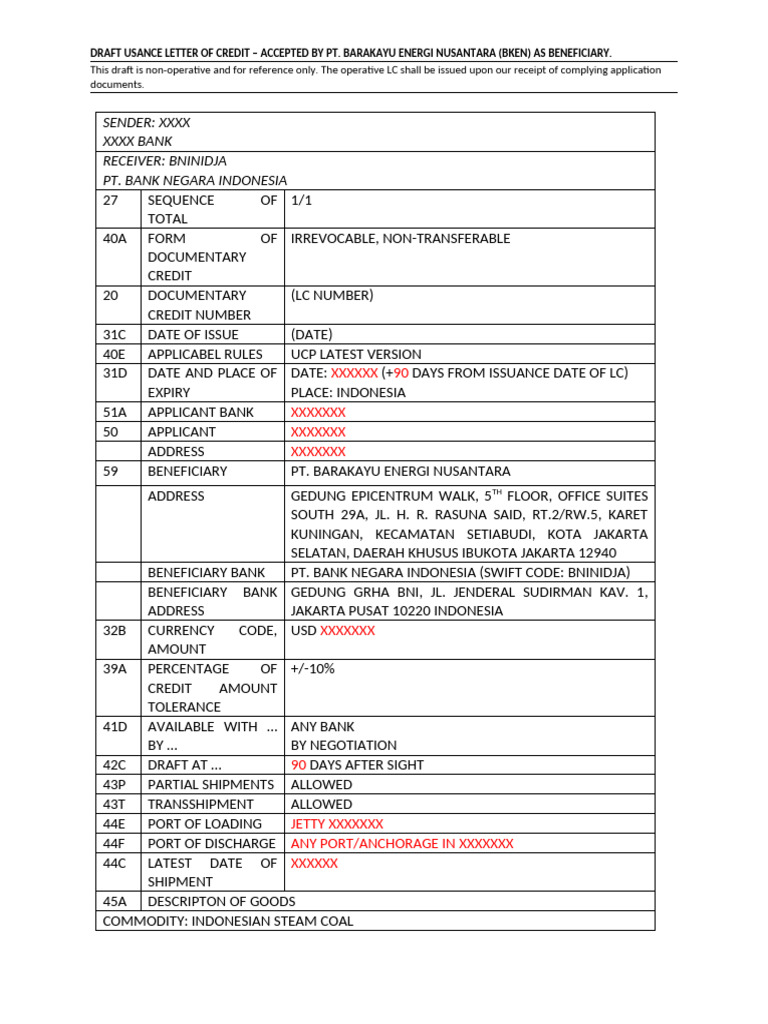 1 - Draft Lc - Full Usance - Bken - 23 Feb 2022 | PDF | Letter Of ...