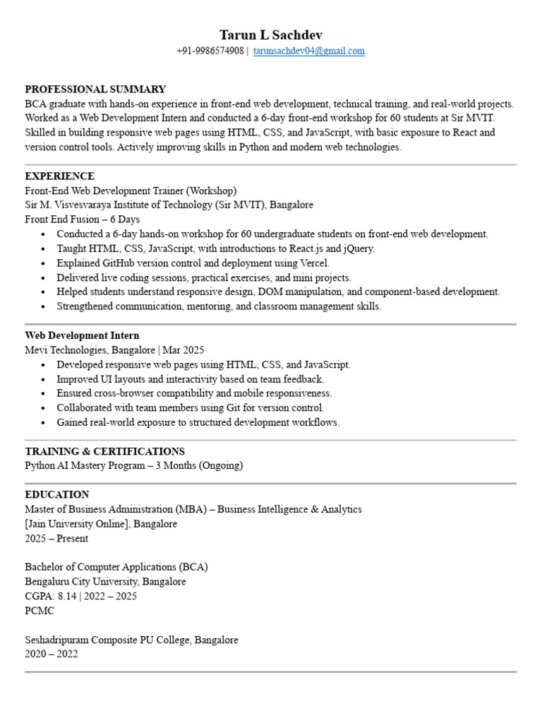 Tarun L Sachdev | PDF | Web Development | J Query