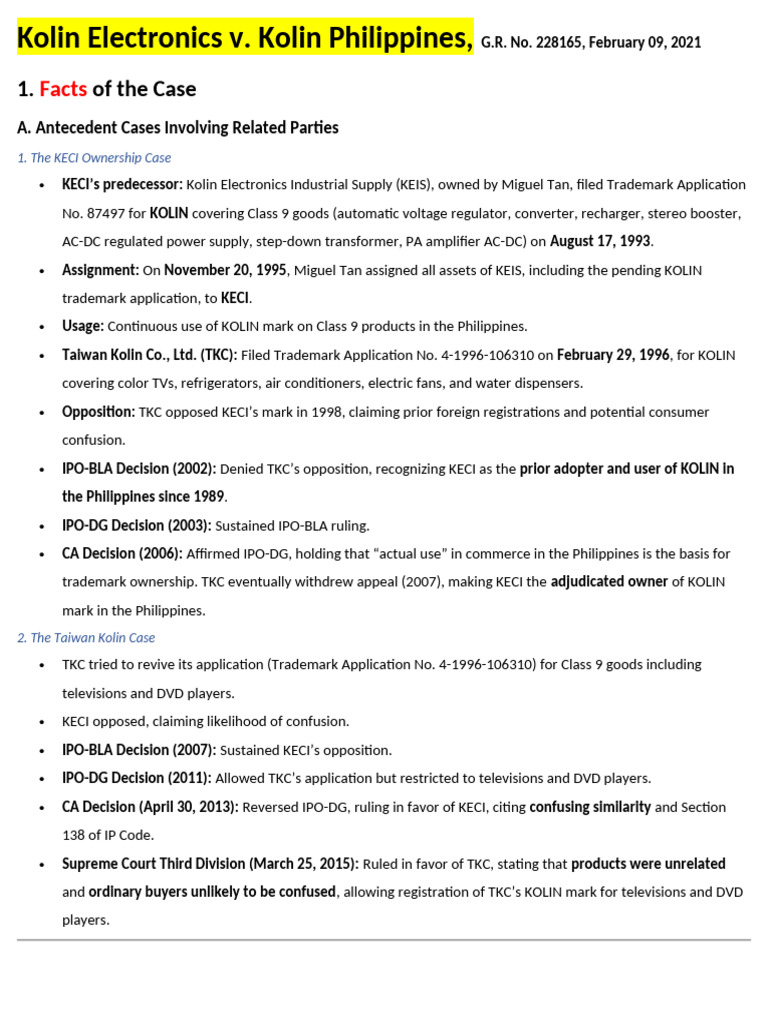 Kolin Electronics v. Kolin Philippines | PDF | Trademark | Collateral ...