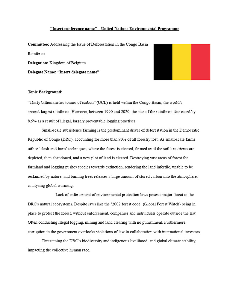 MUN Position Paper UNEP - Belgium | PDF | Deforestation | Forests