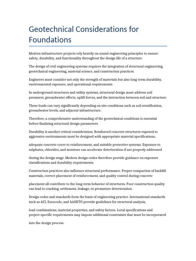 Geotechnical Considerations For Foundations | PDF | Concrete ...