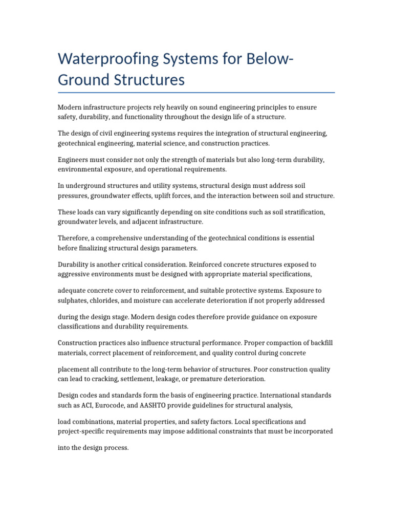 Waterproofing Systems For Below Ground Structures | PDF | Concrete ...