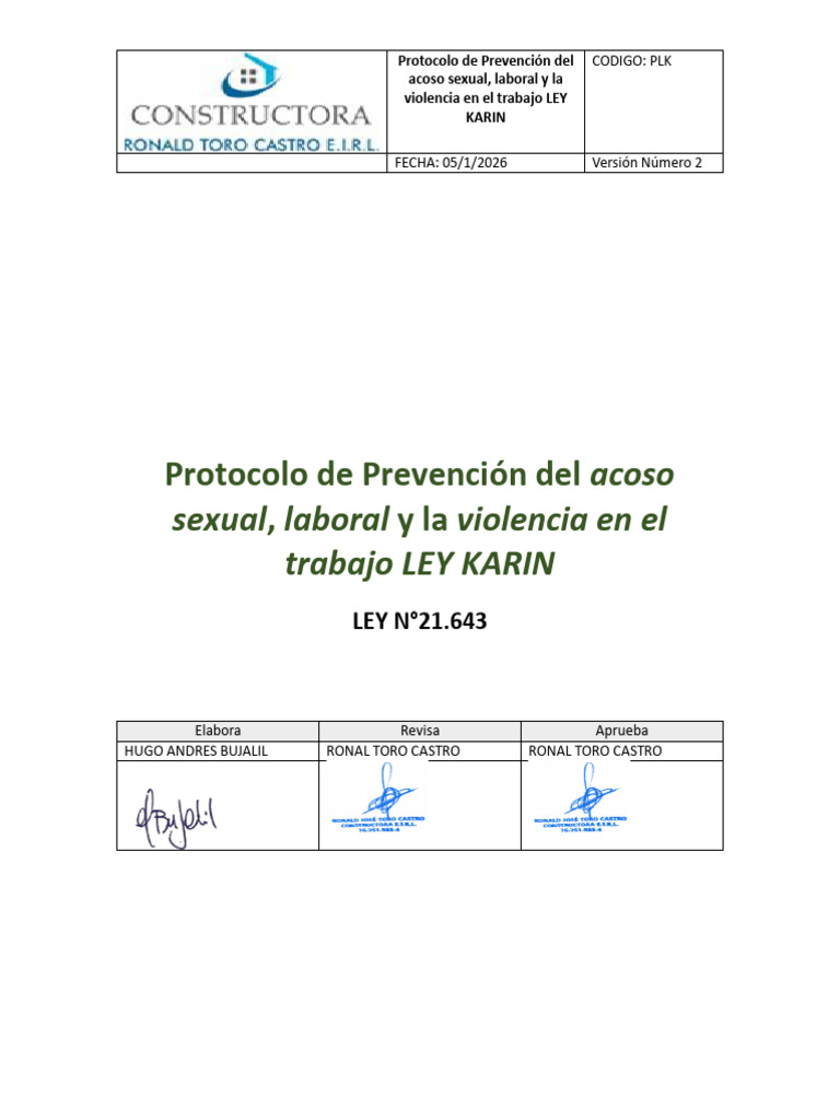 Protocolo de Prevencion de Acoso Laboral Sexual y Violencia en El ...