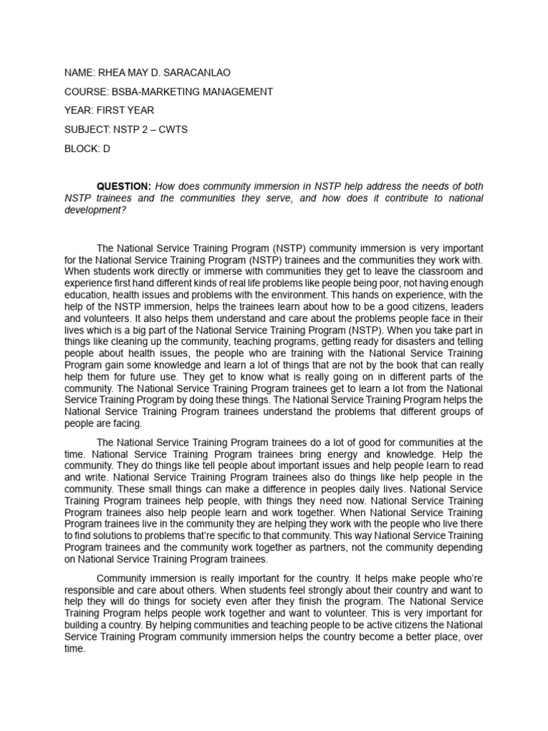 NSTP Reflection Paper | PDF