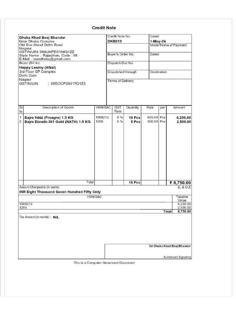 Credit Note From Creditors 1 | PDF