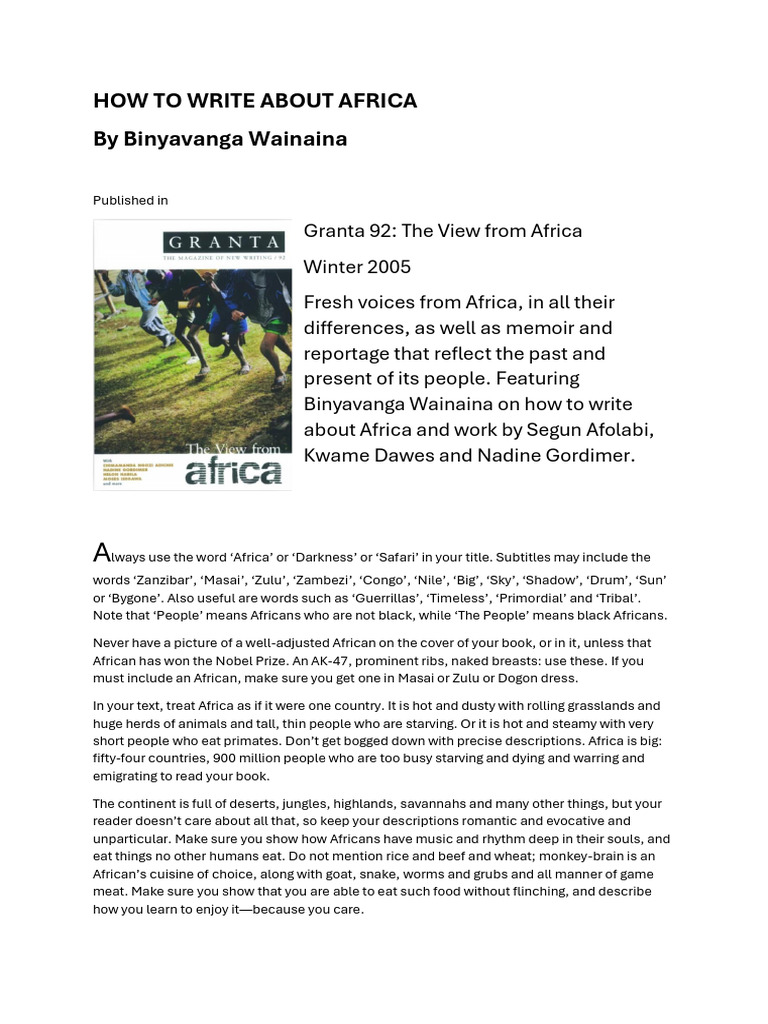 (Optional) Binyavanga Wainaina- How to Write About Africa-Granta | PDF