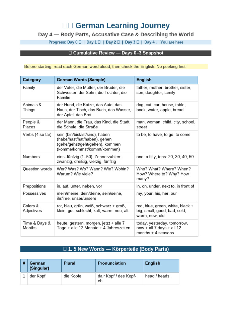 German Day4 Lesson | PDF
