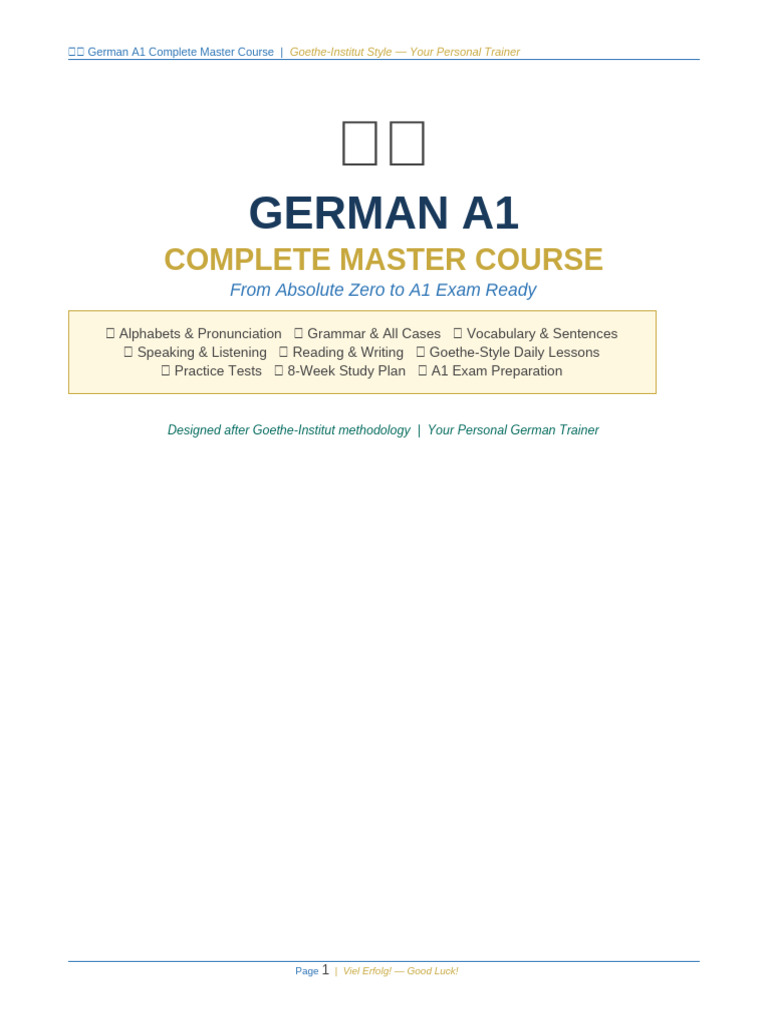 German A1 Master Course | PDF