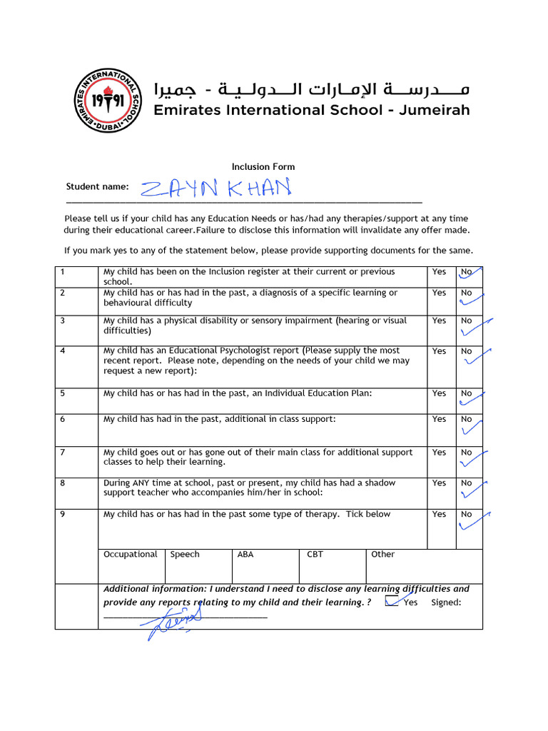 Inclusion Form EISJ 250305 205400 | PDF