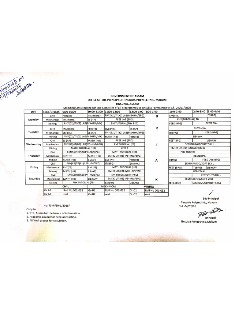 Modified 2 ND Sem Routine | PDF