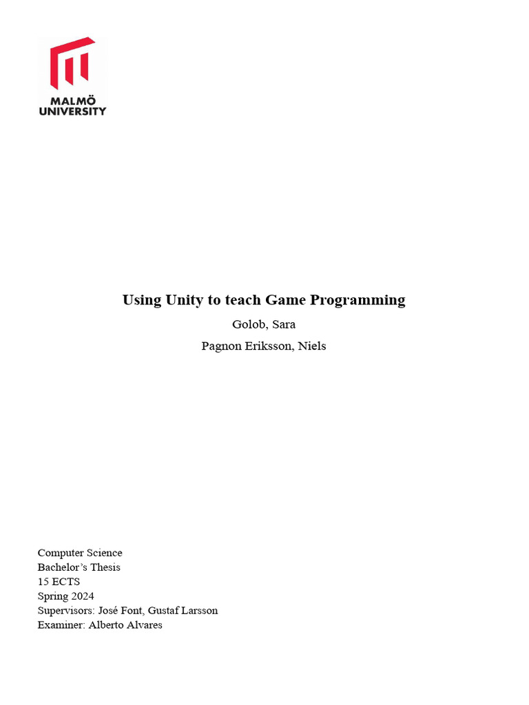 Using Unity To Teach Game Programming | PDF | User Interface | Methodology