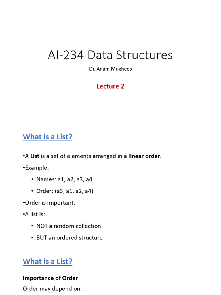AI-234 Data Structures- Lec 2 | PDF | Pointer (Computer Programming ...