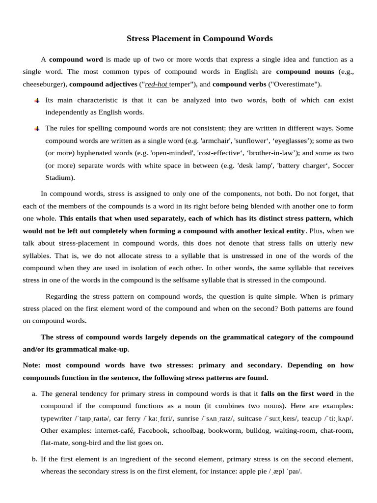 Stress Placement in Compound Words | PDF | Word | Stress (Linguistics)