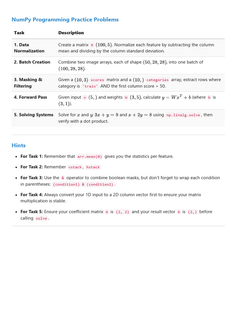 NumPy Tasks | PDF