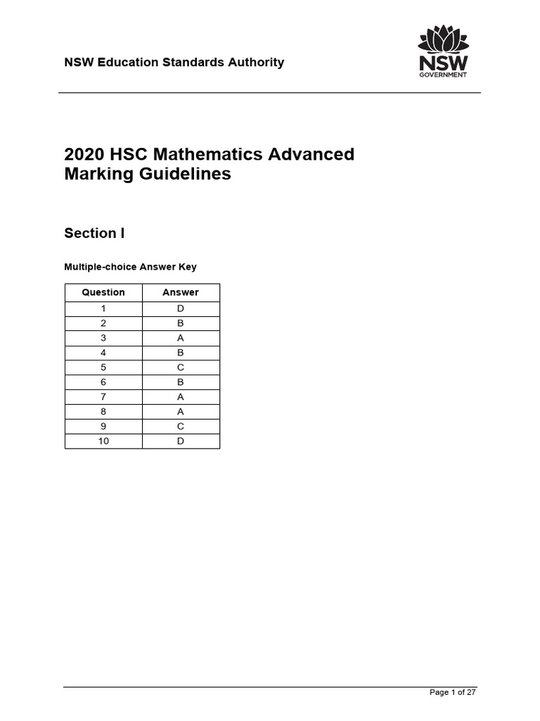 2020 Hsc Mathematics Advanced Mg | PDF