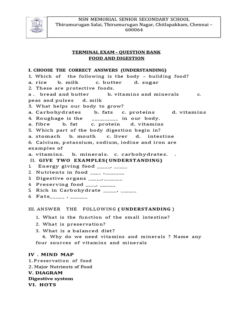 Terminal Exam - Question Bank-1 | PDF | Foods | Water