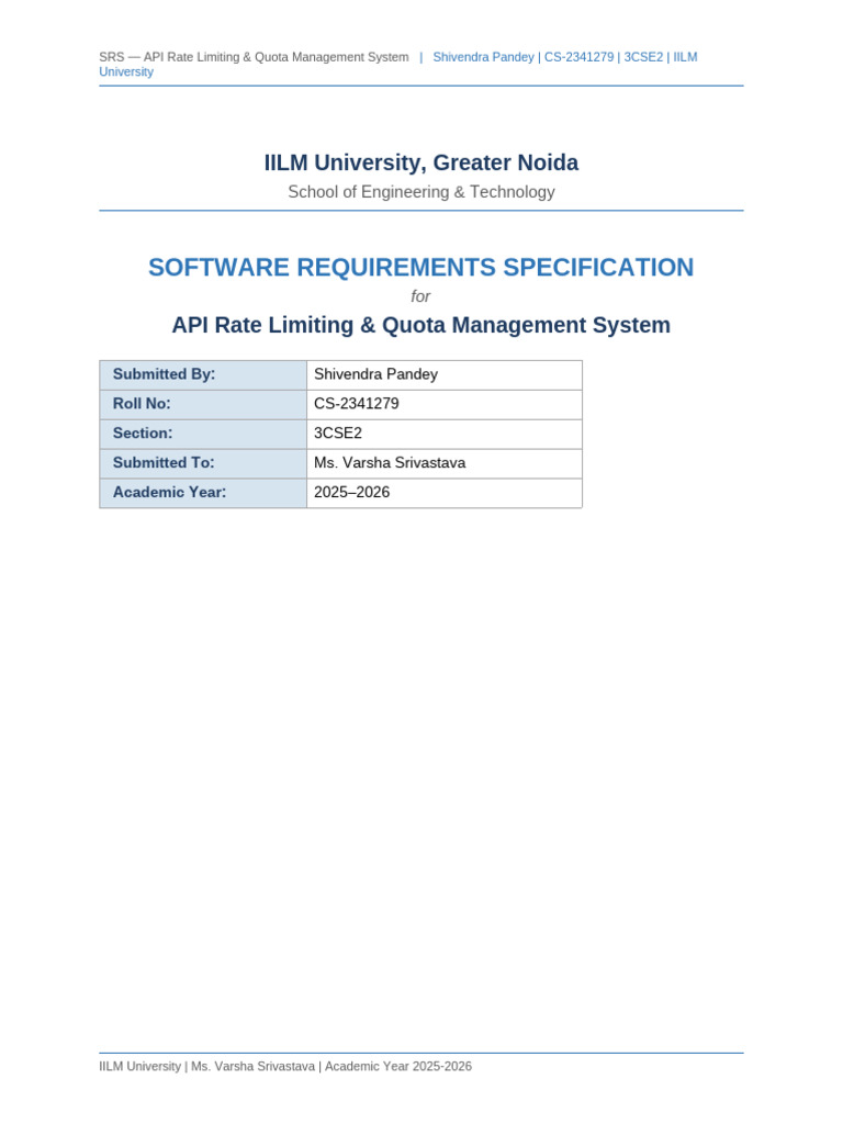 SRS - API - Rate - Limiting - Shivendra - Pandey 2 | PDF | Computer ...