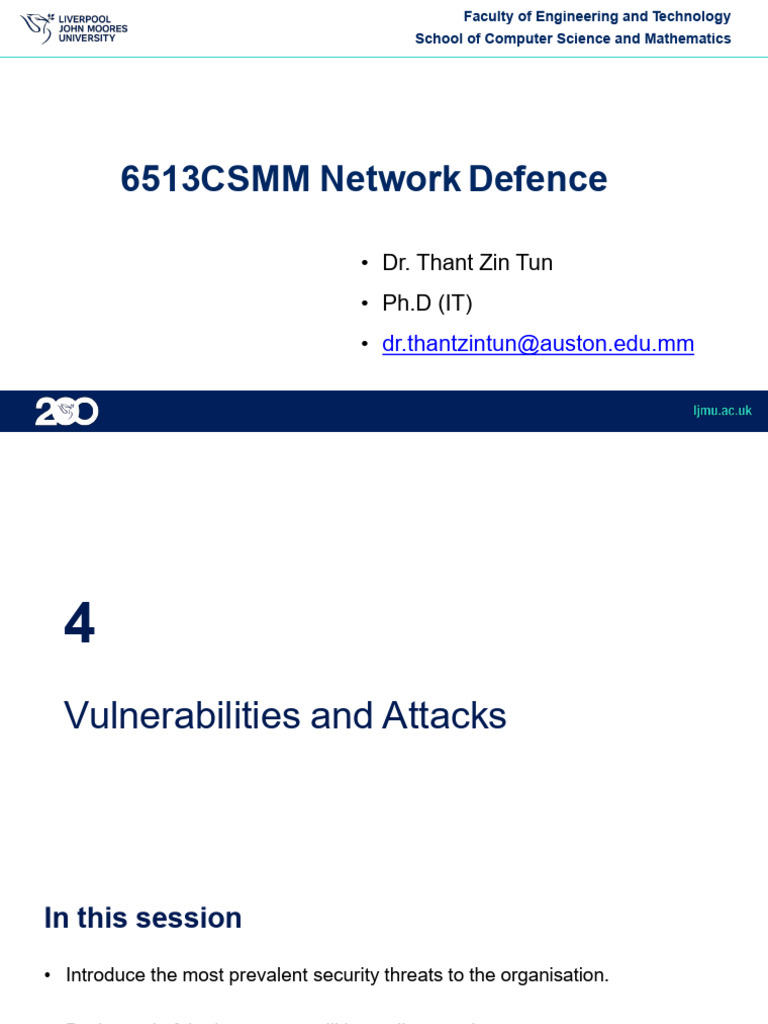 6513CSMM - Lecture 4 - Vulnerabilities and Attacks | PDF | Computer ...