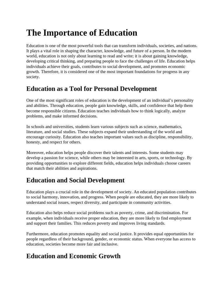 The Importance of Education | PDF | Teachers | Cognition