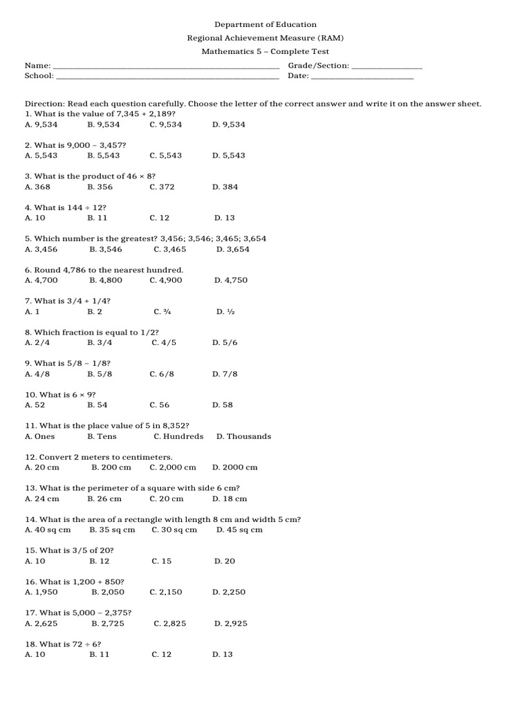 Grade 5 Mathematics | PDF | Length | Area