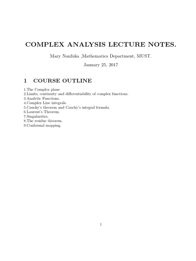 Complex Variables Notes. MUST | PDF | Complex Analysis | Zero Of A Function