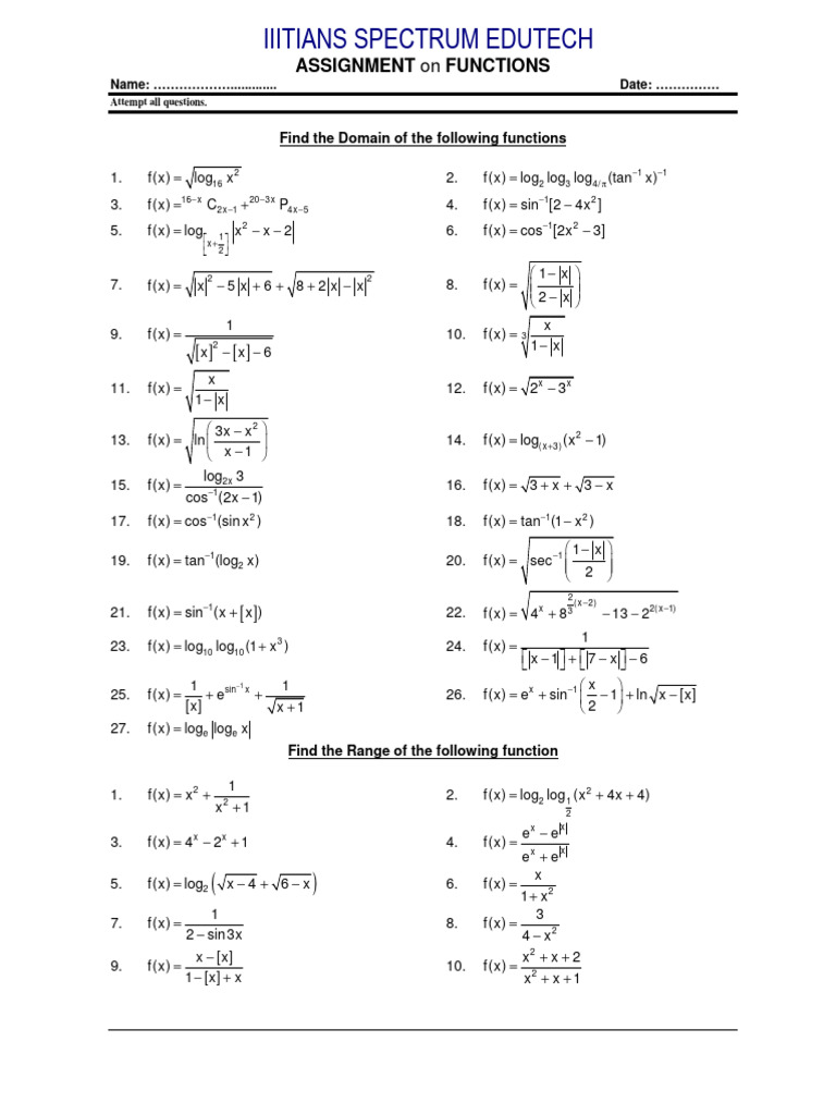 Assignment Functions Spectrum | PDF | Mathematical Concepts ...