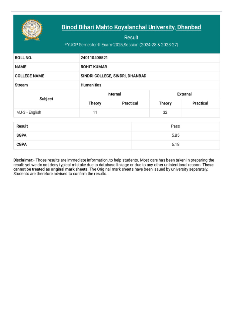 Rohit Sem 3 Back Result | PDF