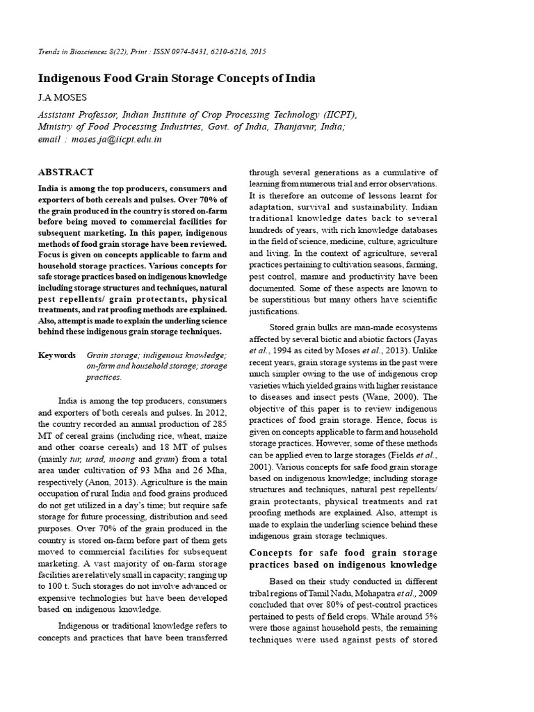 Indigenous Food Grain Storage Concepts in India | PDF | Cereals ...