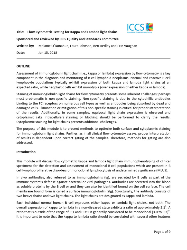 (Journal - ICCS) Flow Cytometric Testing for Kappa and Lambda Light ...