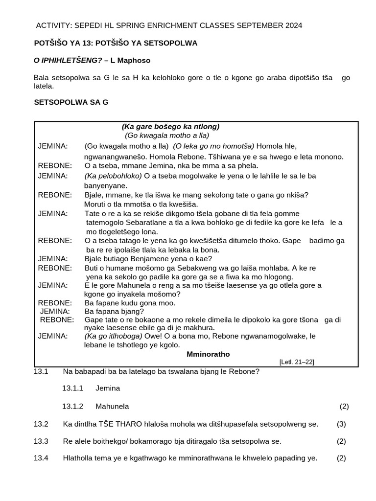 Sepedi HL Activity 1 Sec 2024 | PDF