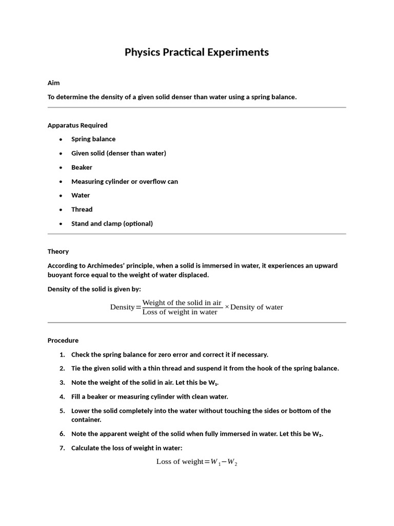 Physics Practical Experiments | PDF | Density | Reflection (Physics)