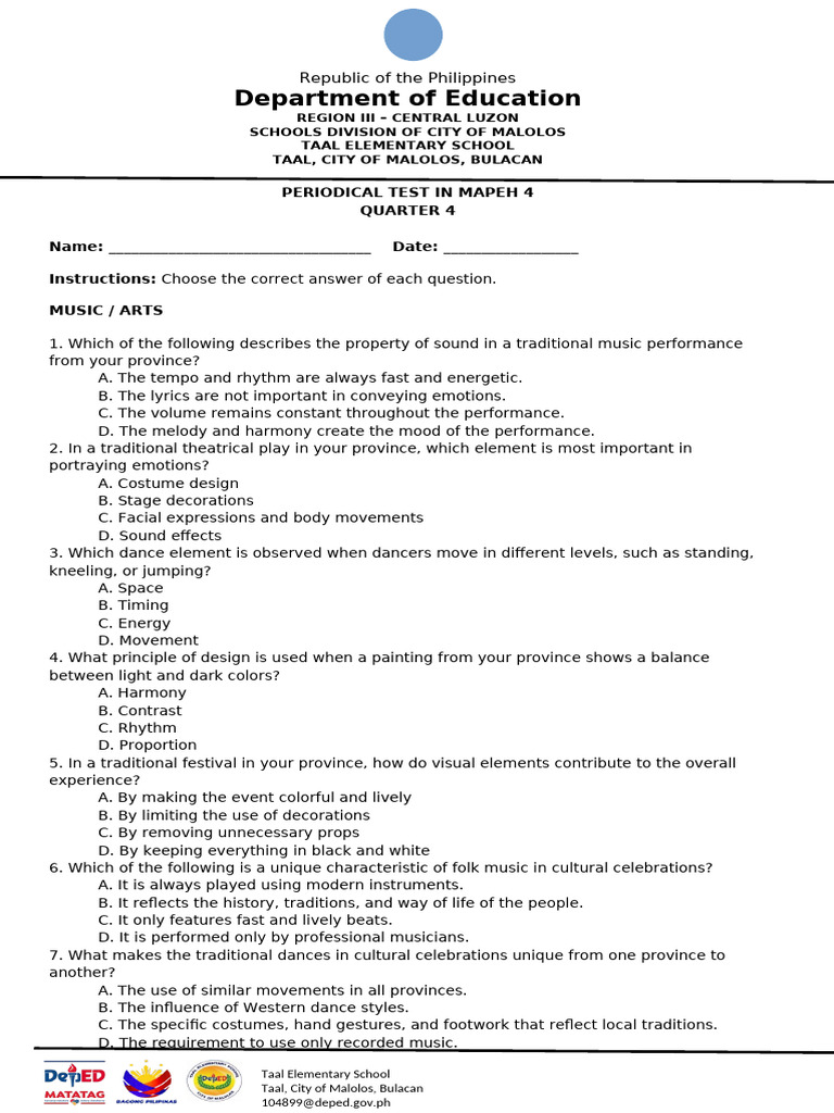 Grade 4 Q3 Periodical Test | PDF | Physical Fitness | Dances