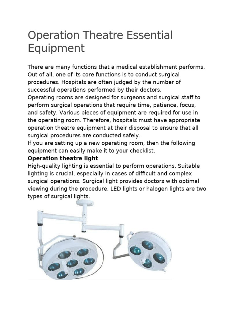 Operation Theatre Essential Equipment | PDF | Operating Theater ...