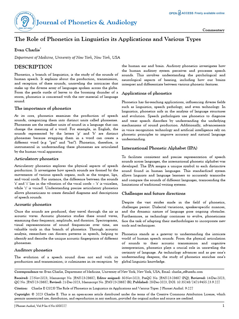 The Role of Phonetics in Linguistics Its Applications and Various Types ...