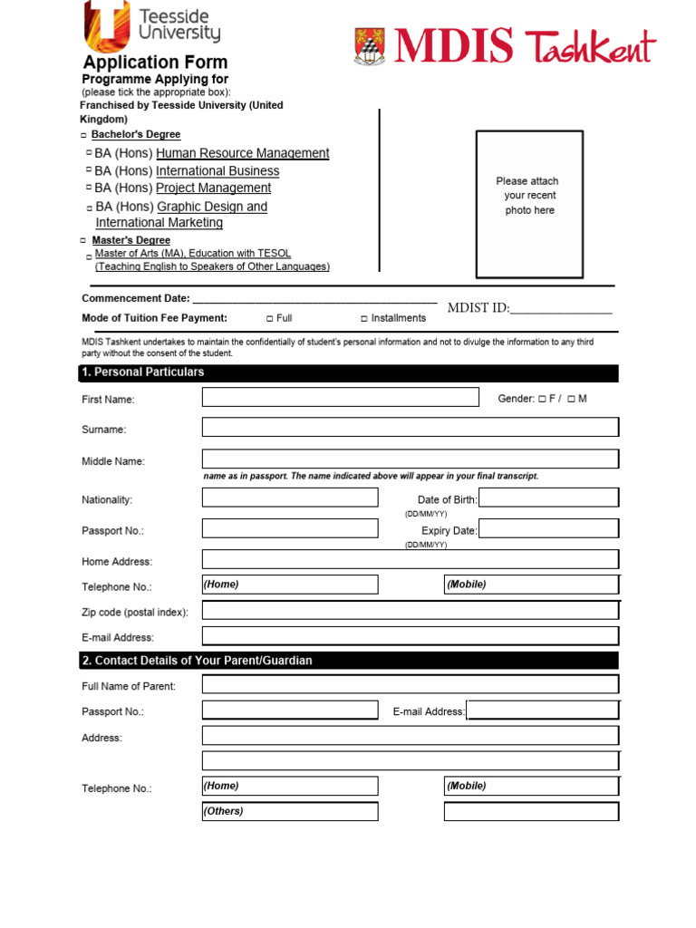 TU Application Form | PDF
